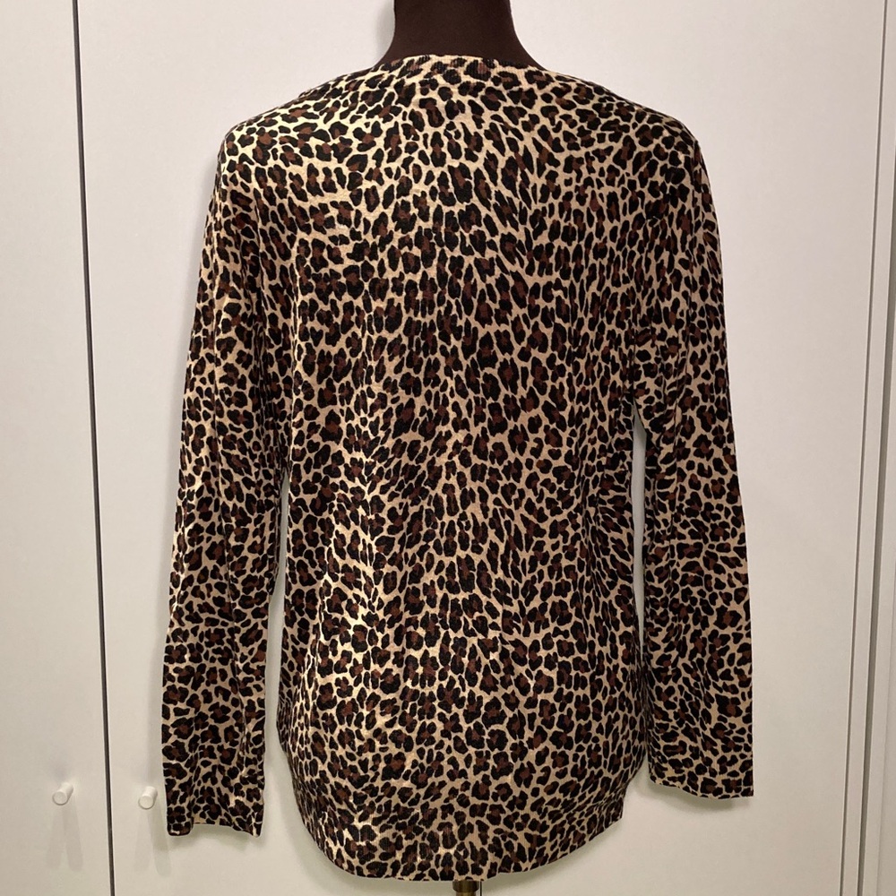 J. Crew 100% merino Leopard Print Long Sleeve Top L - Picture 2 of 14